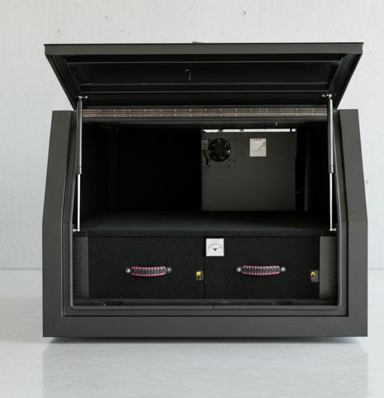 Twin drawer canopy storage build, up close